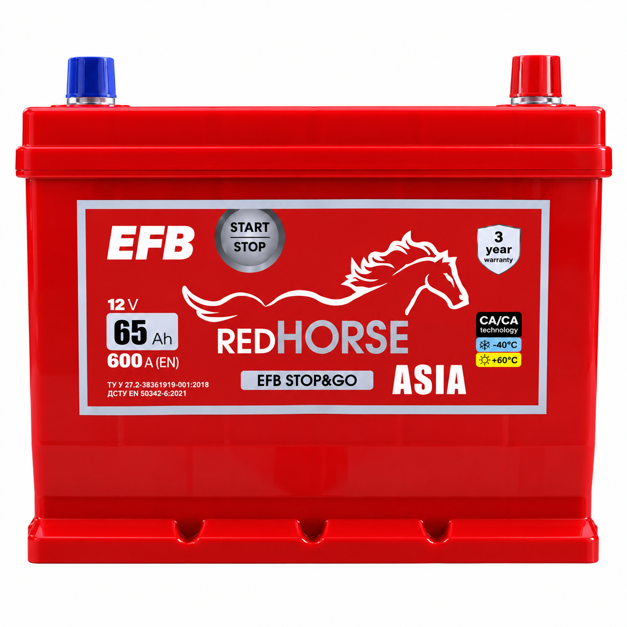 Акумулятор 6cт-65 А/г 600 Ампер R+ (0) Red Horse EFB Start&Stop Jis Азія