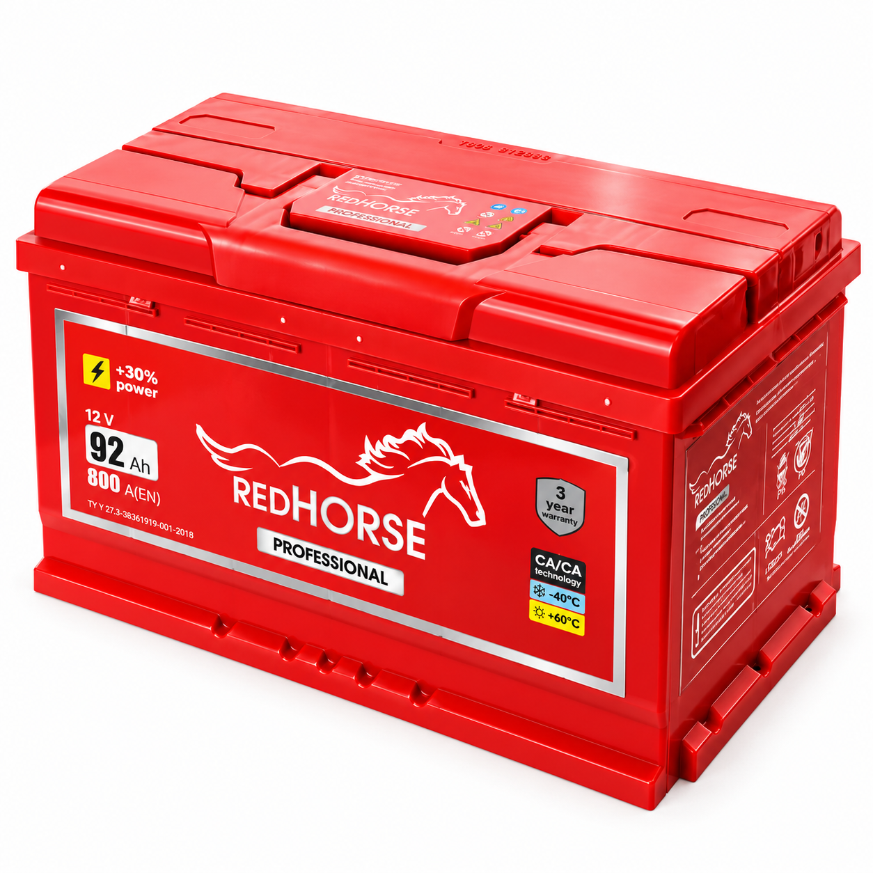 Акумулятор 6cт 92 Аг 800 Ампер R+ (0) Red Horse Professional