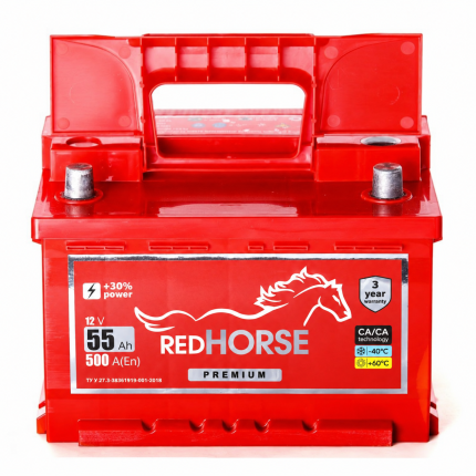 Акумулятор 6cт-55 А/г 500 Ампер L+ (1) Red Horse Premium