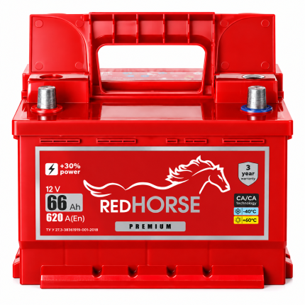 Акумулятор 6cт-66 А/г 620 Ампер R+ (0) Red Horse Premium