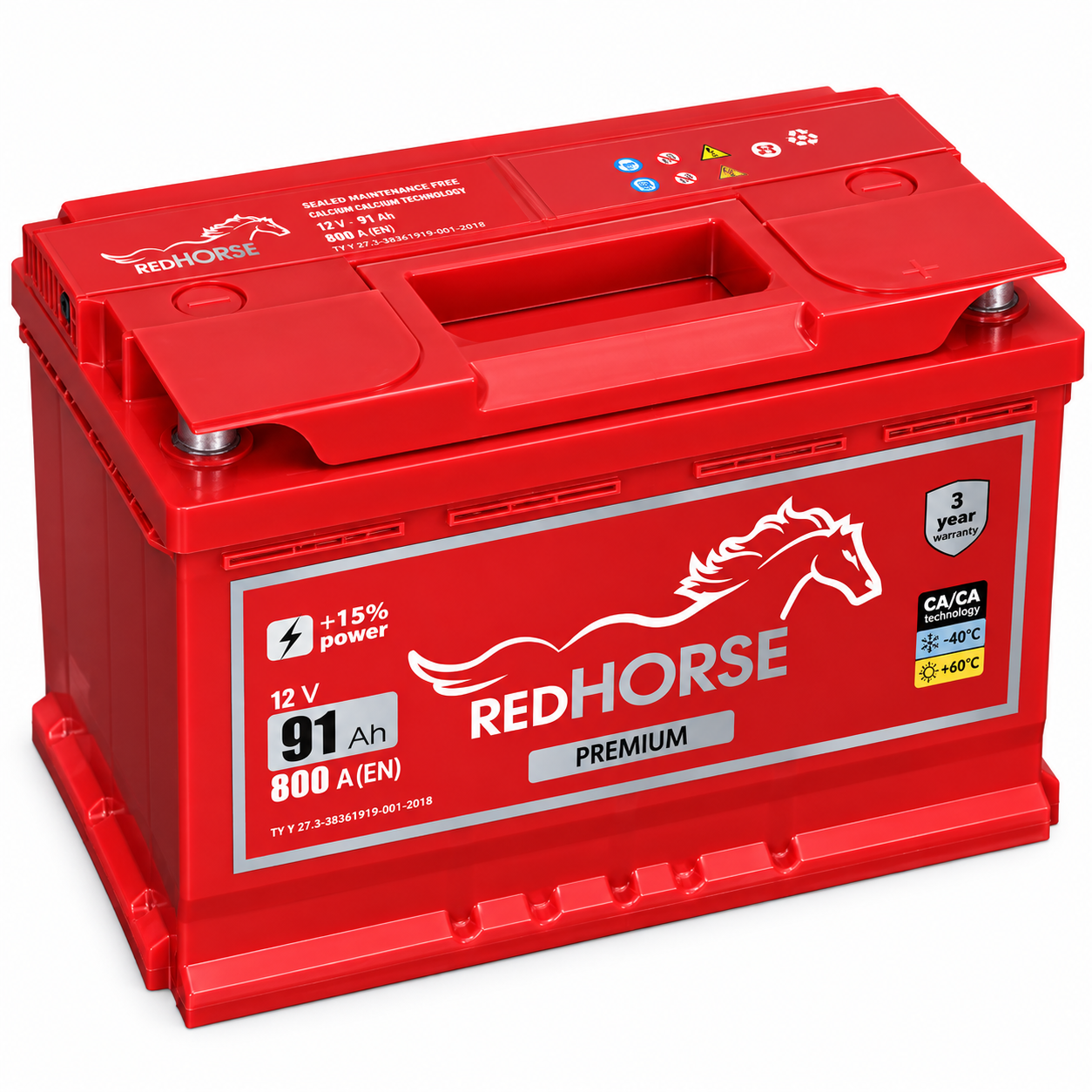 Акумулятор 6cт-91 Аг 800 Ампер R+ (0) Red Horse Premium Акумулятор 6cт-91 А/г 800 Ампер R+ (0) Red Horse Premium